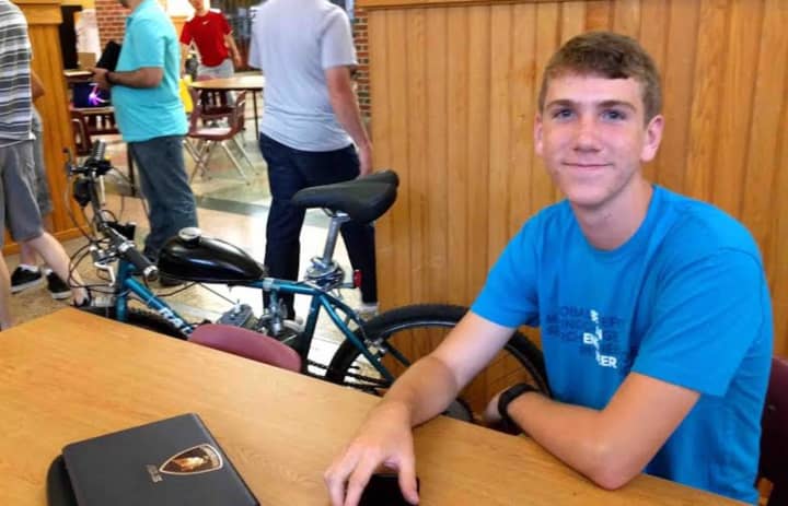 Briarcliff High School’s Will Clark earned first place in the engineering category at the Lower Hudson Student Tech Expo at Scarsdale High School on June 5 for his motorized gas-powered bicycle.