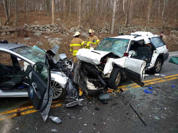 Garrison Volunteers firefighters respond to a head-on crash.