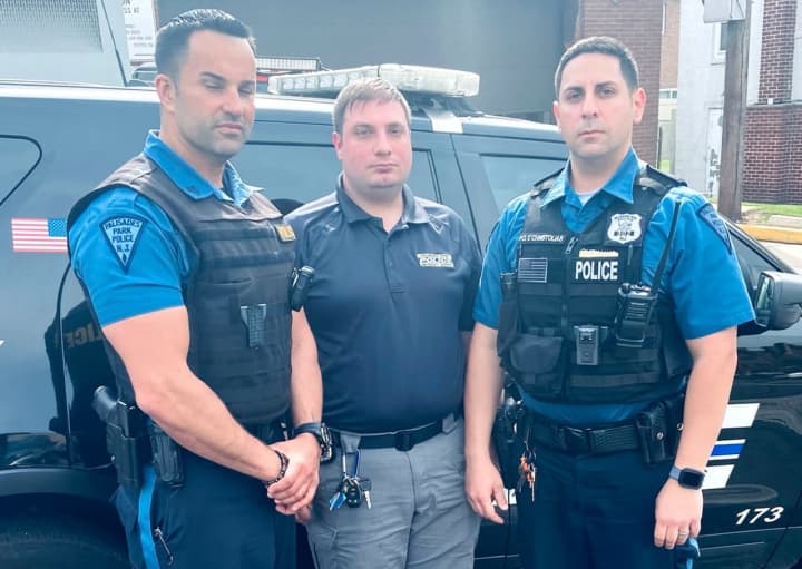 Palisades Park Police Officer Robert DeVito, Sgt. Marc Messing and Officer Theo Christolias