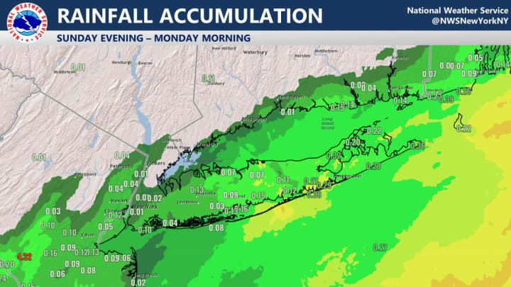 Some on the south side and east end of Long Island saw more than a quarter of an inch of rainfall from the coastal storm that swept through Sunday night, Feb. 12 into Monday morning, Feb. 13.