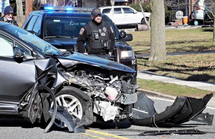 The hatchback slammed into a utility pole on River Road just north of Chittenden Road in Fair Lawn on Friday, Feb. 24.