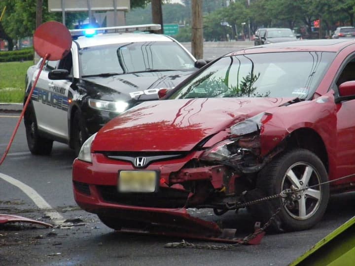 A woman lost control of her 2-door Honda sedan Sunday morning on Route 17 in Paramus.