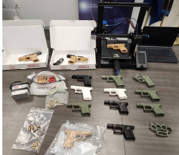 The &#x27;ghost&#x27; guns and printer were seized during the arrest.