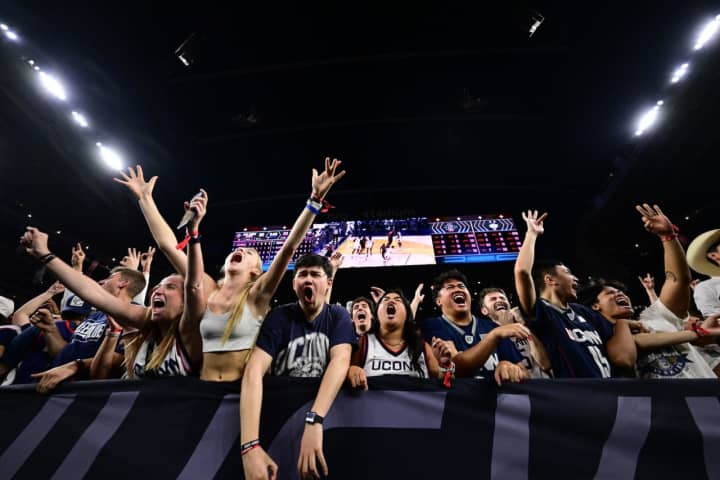 Students and fans go wild after UConn wins the National NCAA Championship.