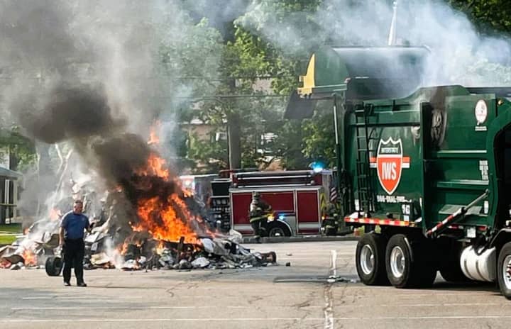 Wyckoff firefighters and DPW workers contained a garbage truck fire in the municipal complex on Wednesday, May 24.