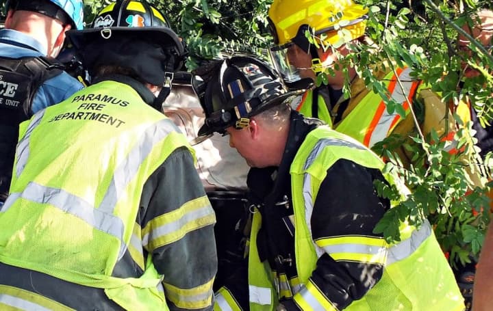Members of the Paramus Rescue Squad drove the unconscious Hasbrouck Heights resident from the bicycle path to a waiting ambulance on a gator while CPR was continued.