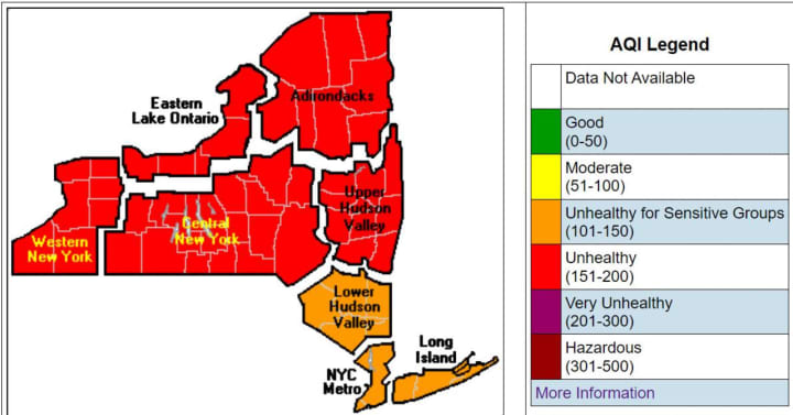 An Air Quality Health Advisory has been issued for Monday, July 17 for all regions of New York.