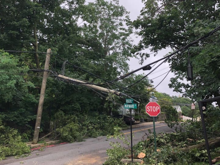 A tree took down power lines in Tuckahoe, leading to multiple road closures.