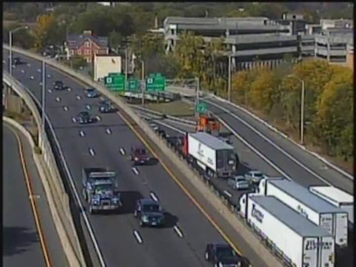 Traffic is at a standstill on westbound I-84 in Waterbury. The highway is closed Monday afternoon due to a serious crash at Exit 19.