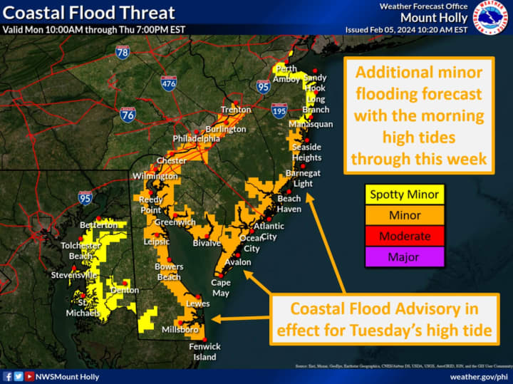 A coastal flood threat map from the National Weather Service.