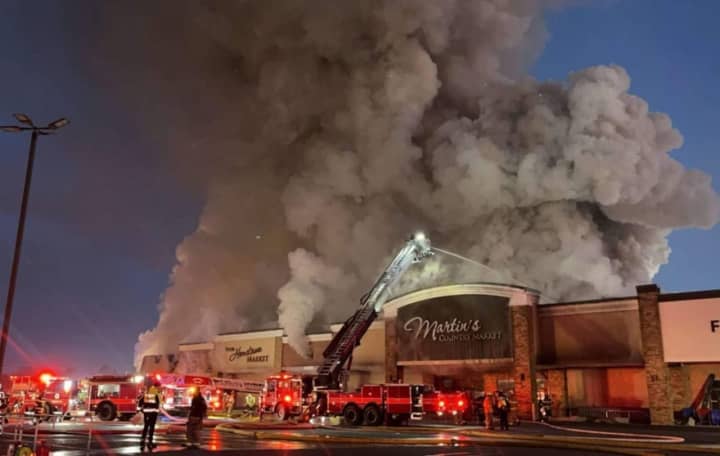 Crews at the scene of&nbsp;Martin's Country Market's fire.