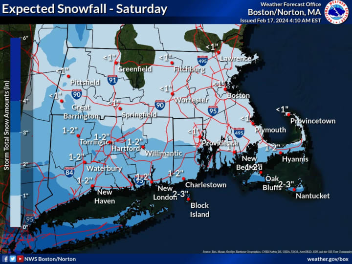 Most of the region is expected to receive about an inch or 2 of snowfall from the new winter storm system on Saturday, Feb. 17.
  
