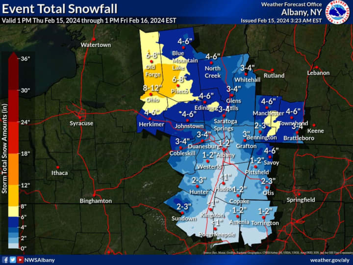A look at where the most snowfall is predicted.