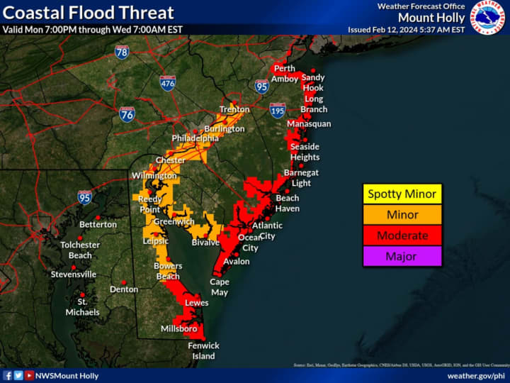 A coastal flood threat map from the National Weather Service.