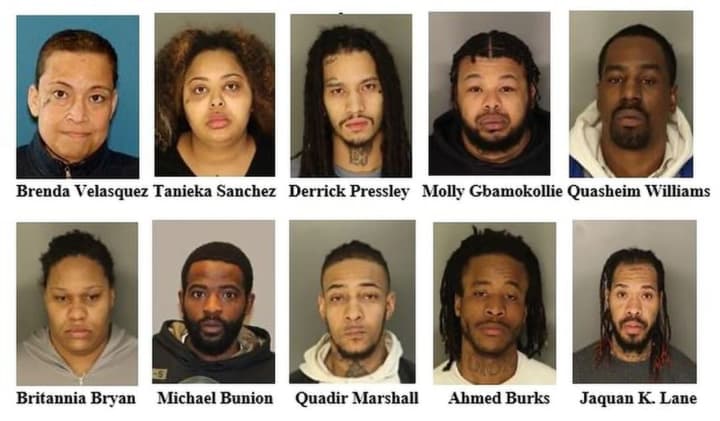 The ten people arrested on outstanding warrants in Newark in February.