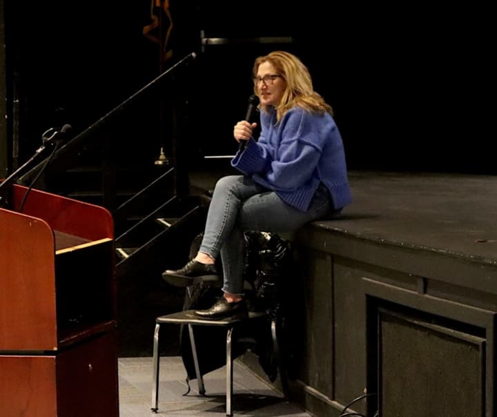 Edie Falco visited John Jay High School in Cross River on Tuesday, March 19.