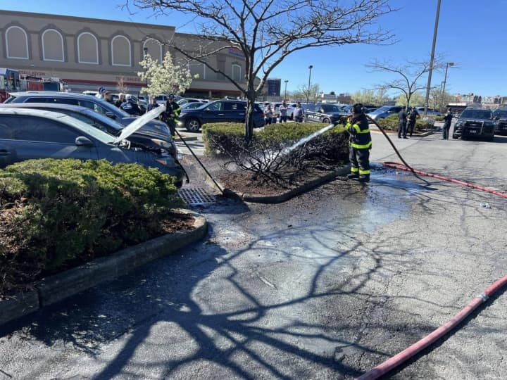 The blaze happened in the Costco parking lot in Port Chester.