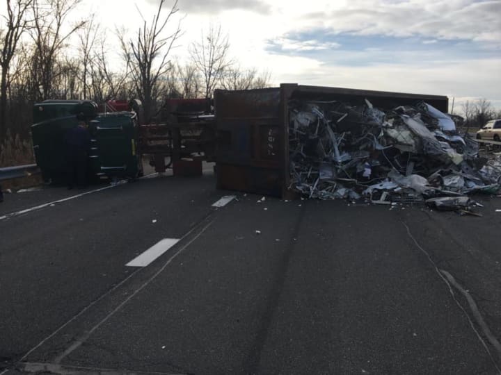 Route 304 is closed northbound after a truck overturned blocking the roadway.