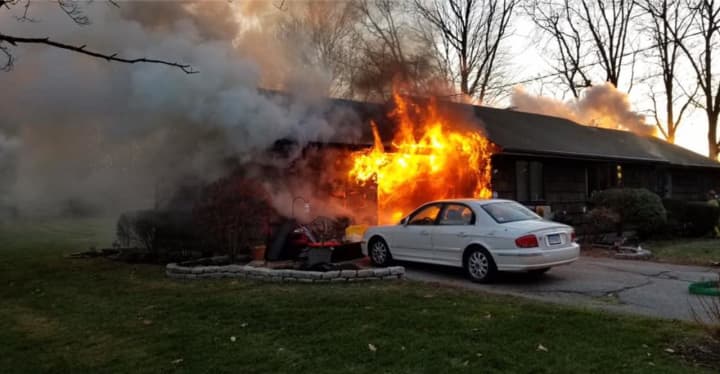 A cat was rescued during a garage fire in Trumbull.