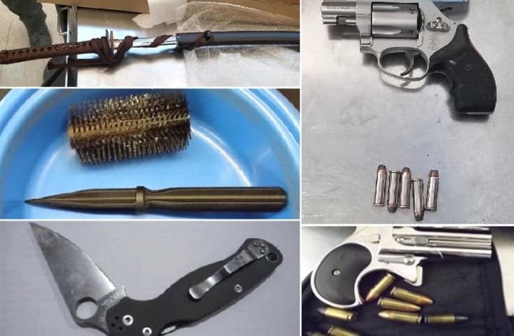 Guns, a sword and &quot;the ol&#x27; dagger in the dirty hairbrush trick&quot; are among the weapons seized by TSA agents nationwide.