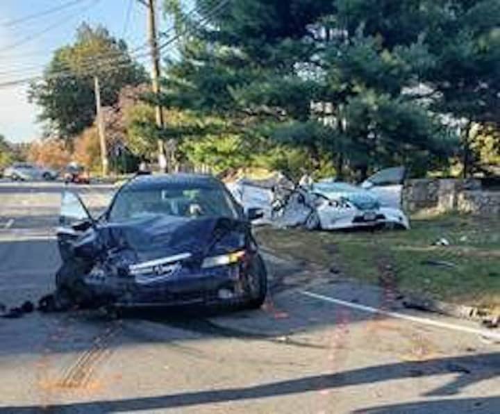 A 78-year-old woman was killed in a two-car crash in Bridgeport.