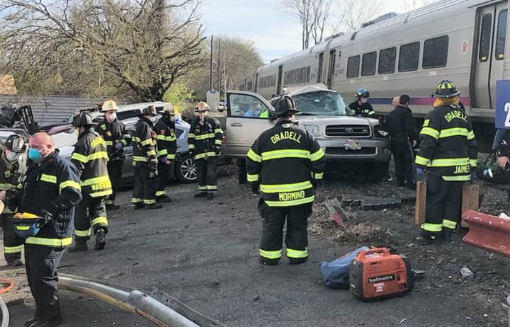 The SUV was struck by the train in River Edge near the Hackensack border.