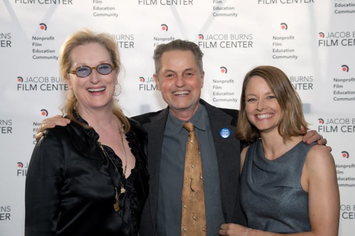 Jonathan Demme (c) with Meryl Streep (l) and Jodie Foster (r).