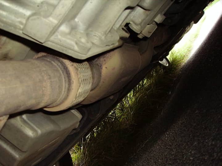 Orangetown police say thefts of catalytic converters like this one on a Saab 9-5 are on the rise.