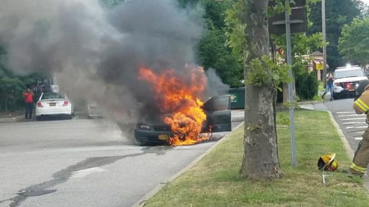 A car burst into flames on Route 59 in Monsey.