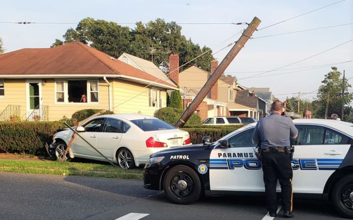 The fleeing suspects&#x27; sedan toppled a utility pole in Fair Lawn.