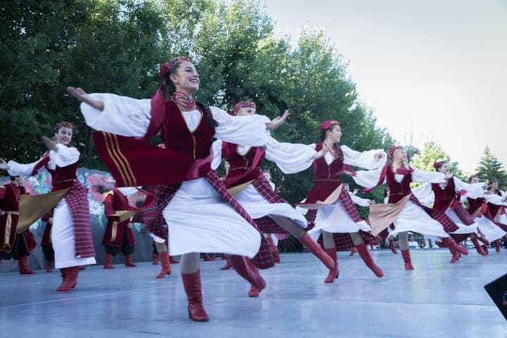 Ukrainian dancers show off their spinning technique at Soyuzivka Heritage Center.