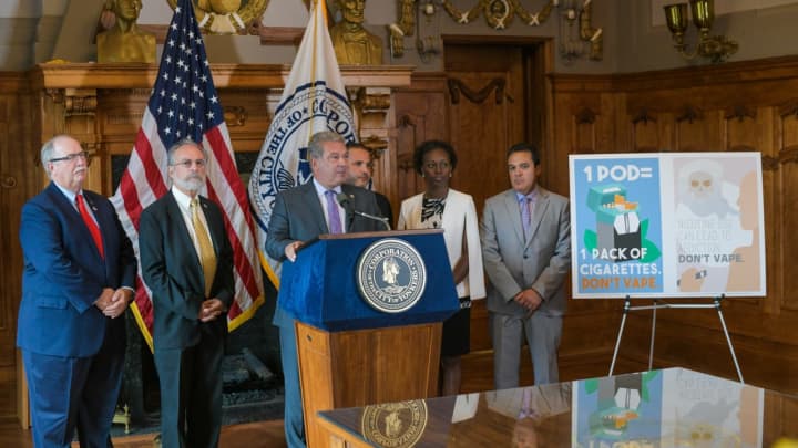 Yonkers Mayor Mike Spano calling on a ban of flavored e-cigarette products in the city.