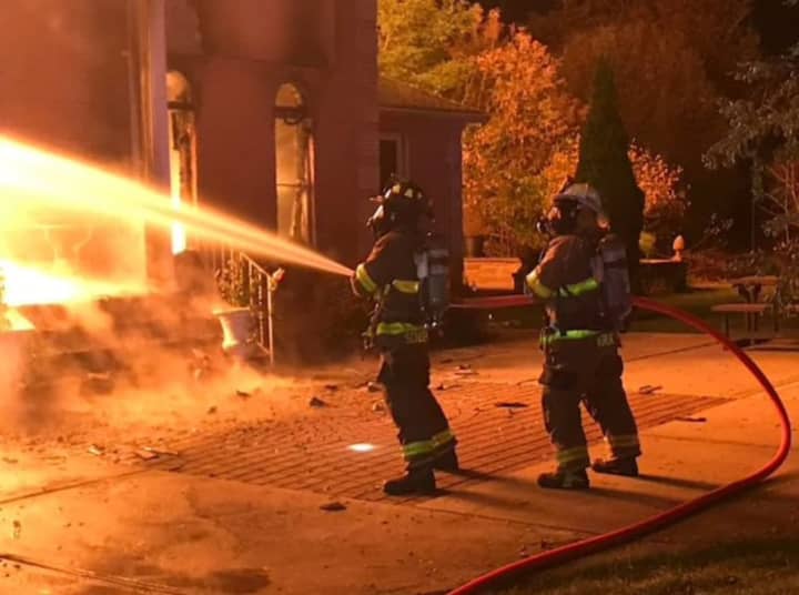 Hope volunteer firefighters battle a Blairstown blaze.