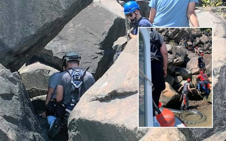 Piermont responders rescue stranded hiker at the Giant Stairs in Alpine on the 4th of July.