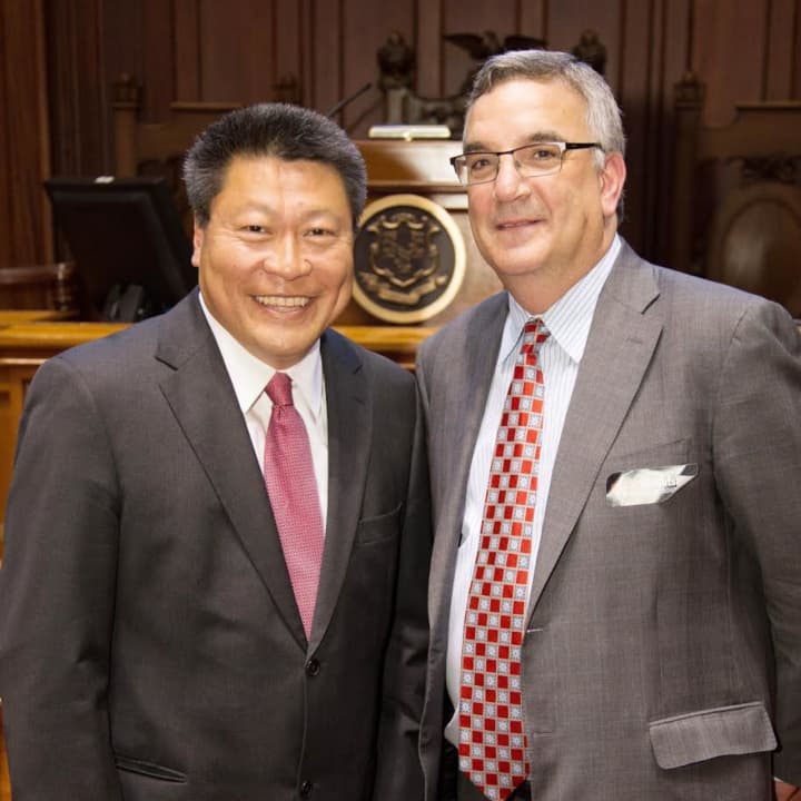 State Sen. Tony Hwang welcomed St. Vincent’s Medical Center President and CEO Stuart G. Marcus to the State Capitol April 27.