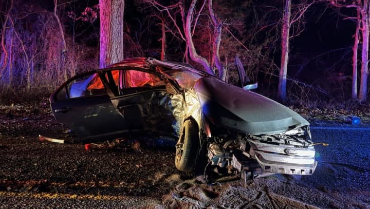 A car that crashed into a tree in Middle Township, NJ, on Friday, Jan. 26.