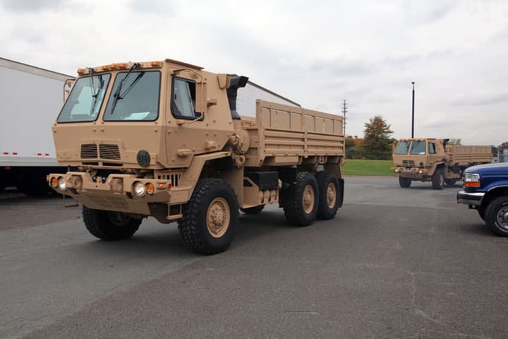 Medium tactical vehicles with the New Jersey Army National Guard are brought in to Lawrenceville, N.J., as the New Jersey National Guard prepares for Hurricane Sandy Oct. 26, 2012.
  
