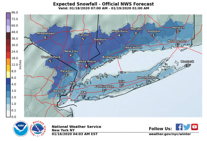 Expected snowfall totals in North Jersey.