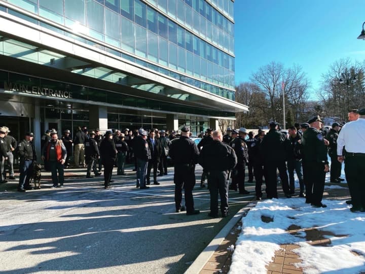 Law enforcement from across the region gathered at an area hospital to wish the sheriff&#x27;s deputy who was wounded well.