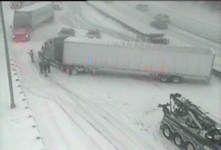 <p>State police on the scene of a tractor trailer crash on I-95 Thursday</p>