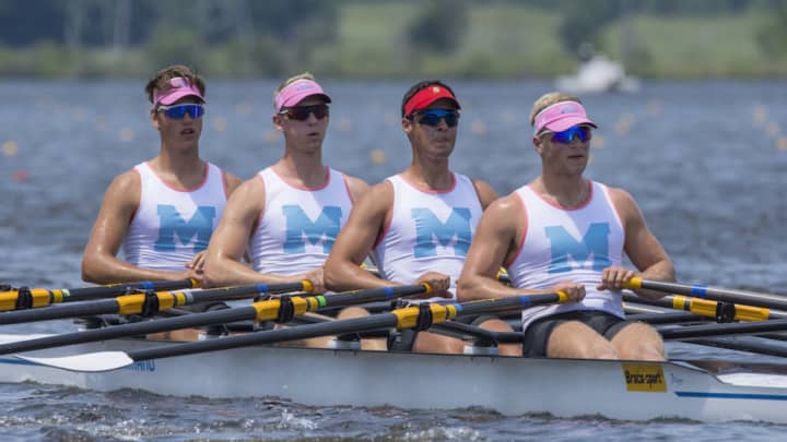 Philipp Bogdanov, Chris Petreski , Andrew Morley and David Orner finished in first place at the men&#x27;s quad event at the USRowing Youth Nationals.