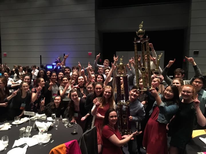 The Arlington High School Philharmonia String Orchestra celebrating its win at the 2017 American String Teachers Association National Orchestra Festival.