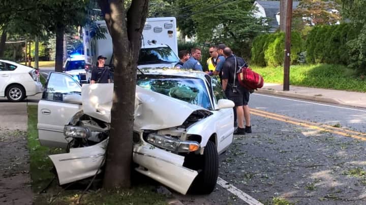 A car went into a Ridgewood tree at approximately 4:15 Wednesday.