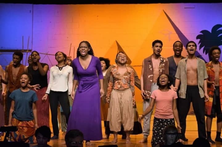 The cast of &quot;Aida&quot; rehearses at Spring Valley High School last spring.