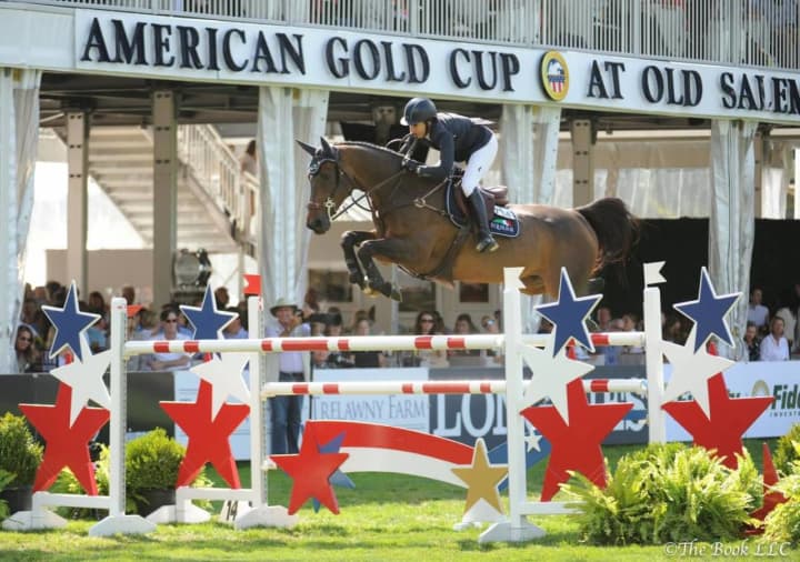 Laura Kraut aboard Deauville S placed second at the American Gold Cup show jumping competition at Old Salem Farm in North Salem.