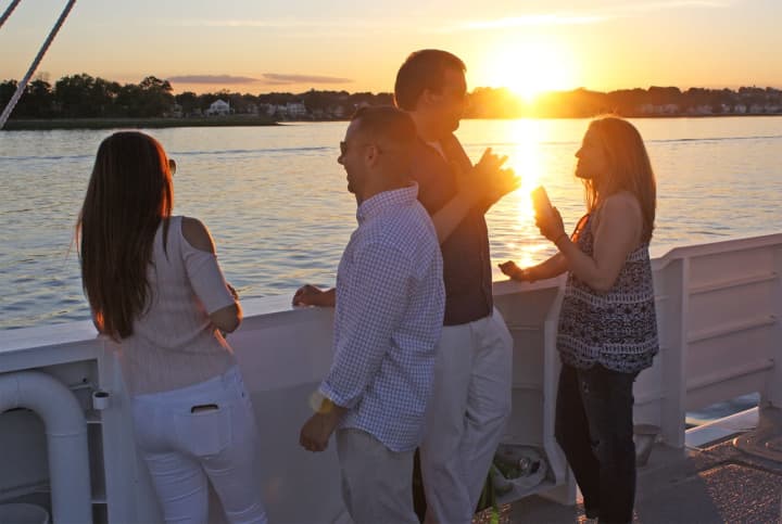 Enjoy a relaxing “TGIF Cruise” (Fridays) or “Sunset Cruise” (Saturdays) out onto Long Island Sound aboard The Maritime Aquarium at Norwalk’s R/V Spirit of the
Sound.