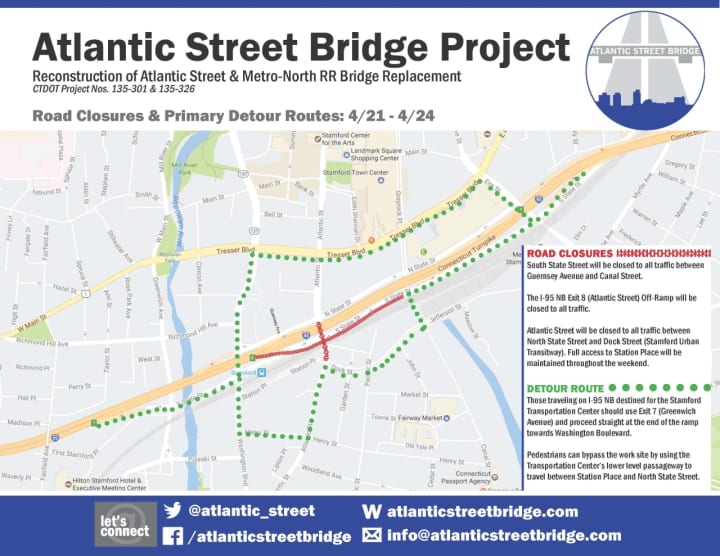 There will be a detour this weekend on I-95 in Stamford as part of the Atlantic Street bridge project.