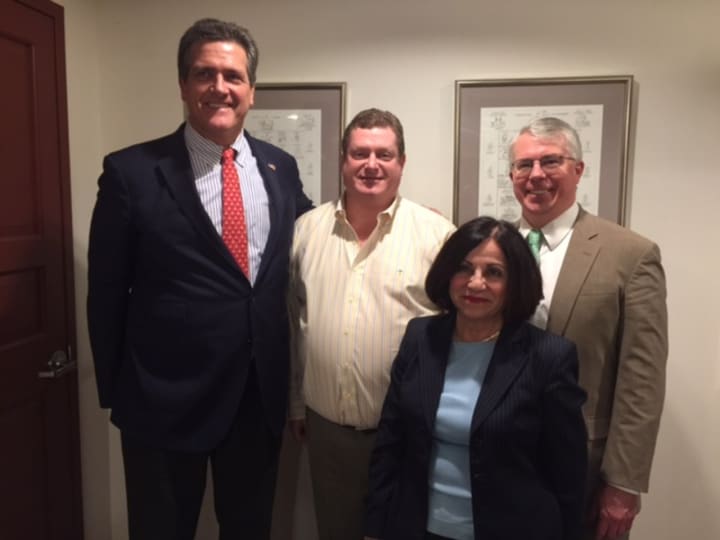 U.S. Senate candidate August Wolf (left) attends the March Weston RTC meeting, along with RTC Chair Bob Ferguson, state Sen. Toni Boucher and Adam Dunsby, candidate for state representative in District 135.