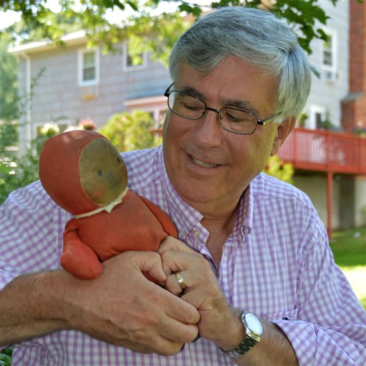 Steve Cony with his kewpie doll, Monny.