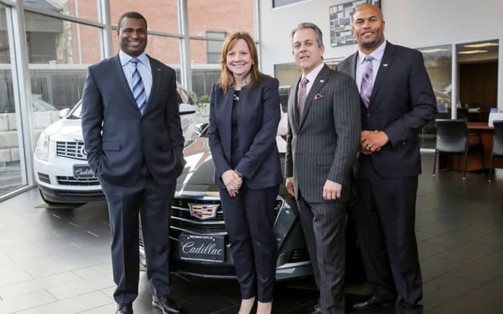 FROM LEFT: Armstead, Saporito and Pearce with GM Chairman and CEO Mary Barra